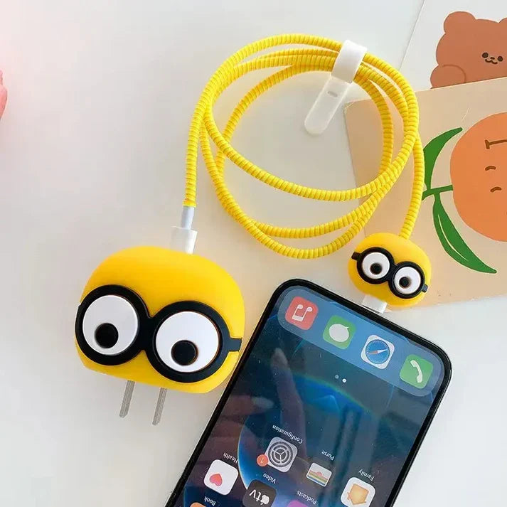 Iphone Charger Case Cover - Yellow Owl - 4 Piece Set (With Wire Protector)