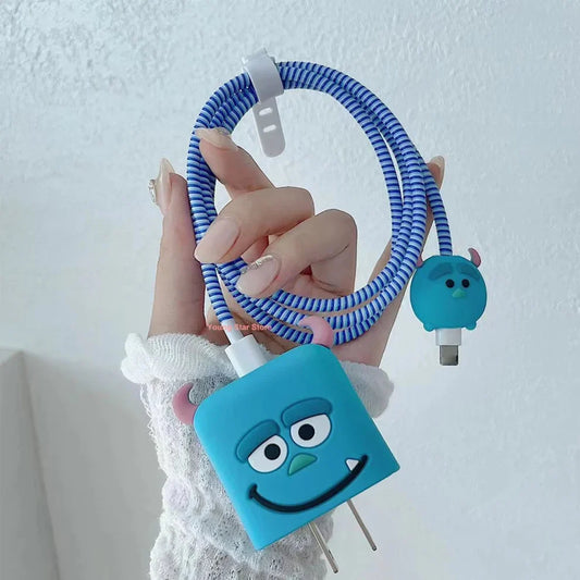 Iphone Charger Case Cover - Blue Monster - 4 Piece Set (With Wire Protector)