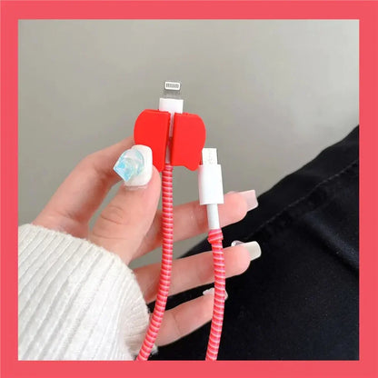 Iphone Charger Case Cover - Red Kitty - 4 Piece Set (With Wire Protector)