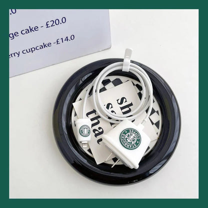 Iphone Charger Case Cover - Starbucks White - 4 Piece Set (With Wire Protector)