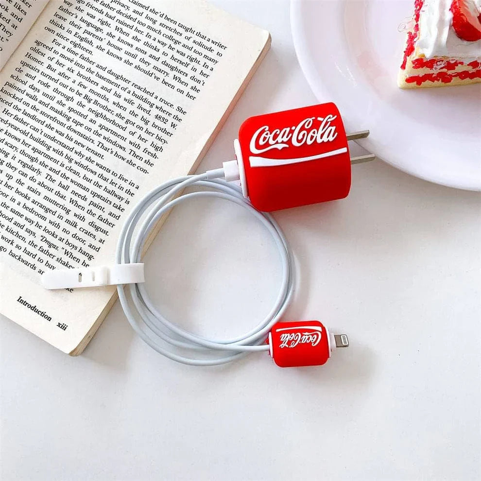Iphone Charger Case Cover - Coca Cola - 4 Piece Set (With Wire Protector)