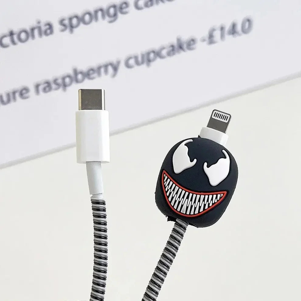 Iphone Charger Case Cover - Marvel Venom - 4 Piece Set (With Wire Protector)