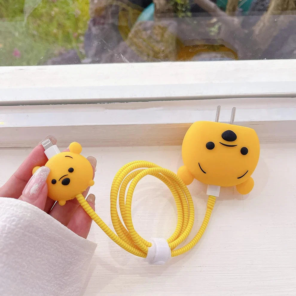 Iphone Charger Case Cover - Winnie The Pooh - 4 Piece Set (With Wire Protector)