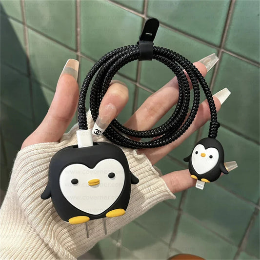 Iphone Charger Case Cover - Penguin - 4 Piece Set (With Wire Protector)